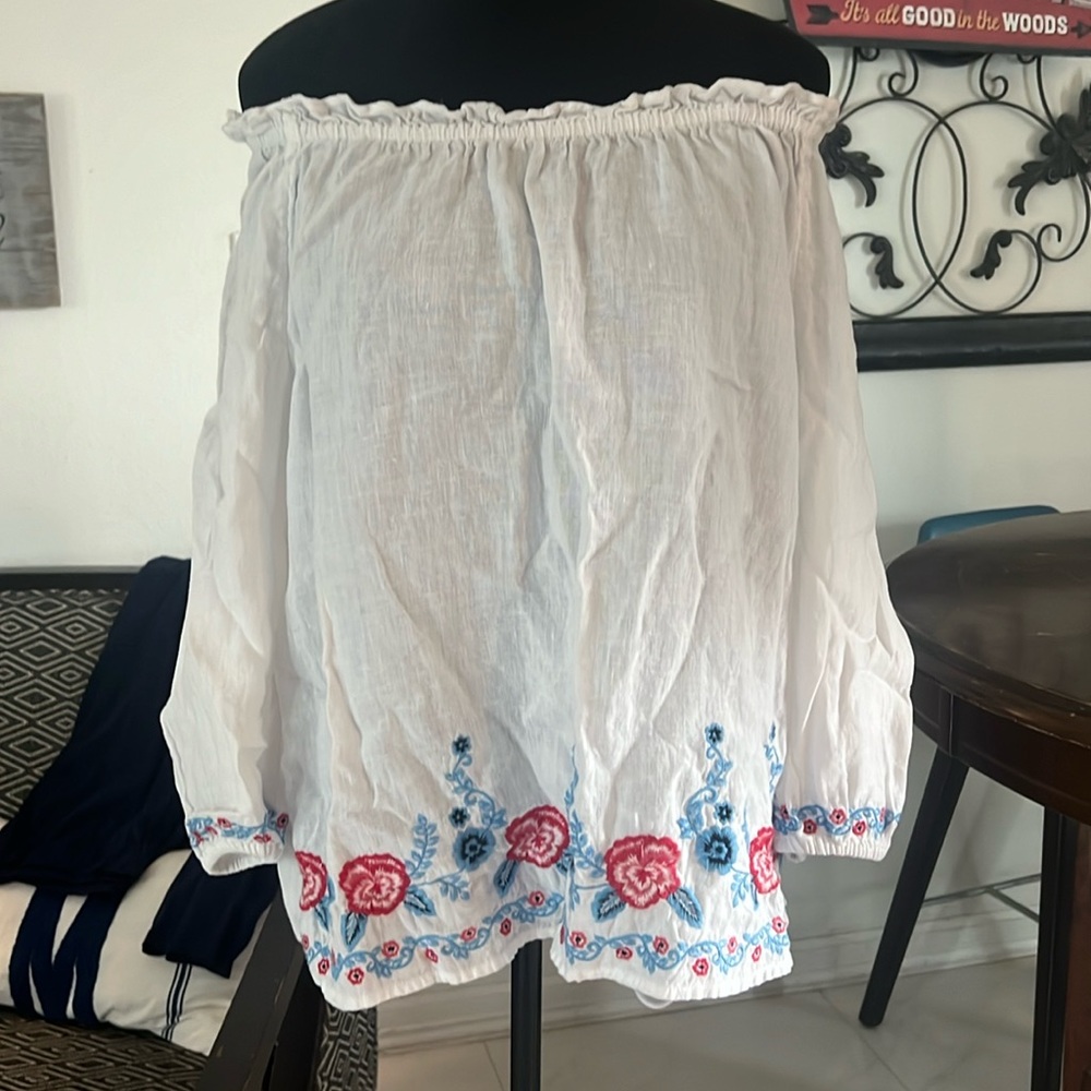 Charter Club blouse white with floral bottom